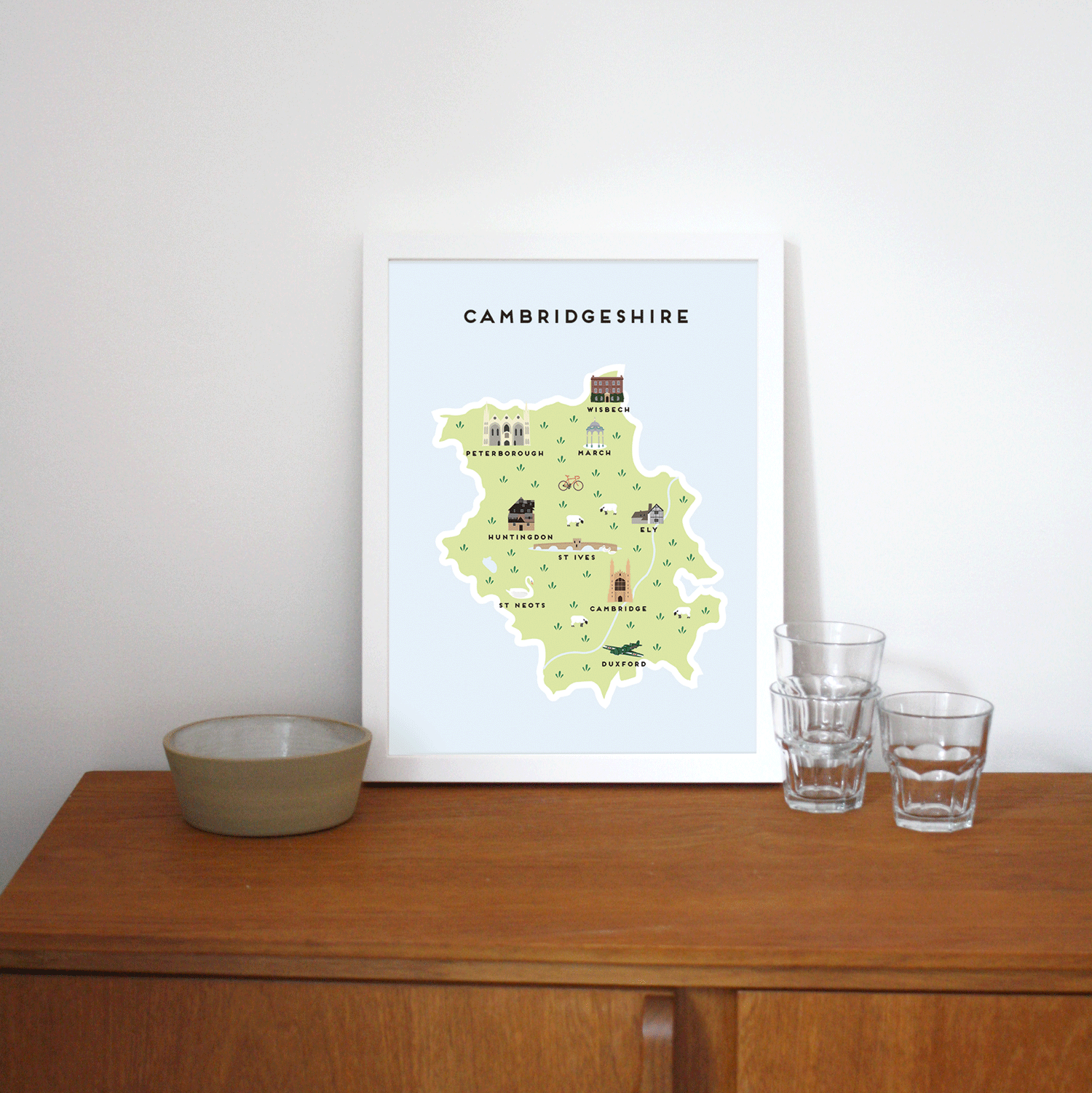 Place in Print Pepper Pot Studios Cambridgeshire Illustrated Map Art Print Lifestyle Place in Print Pepper Pot Studios Cambridgeshire Illustrated Map Art Print Lifestyle
