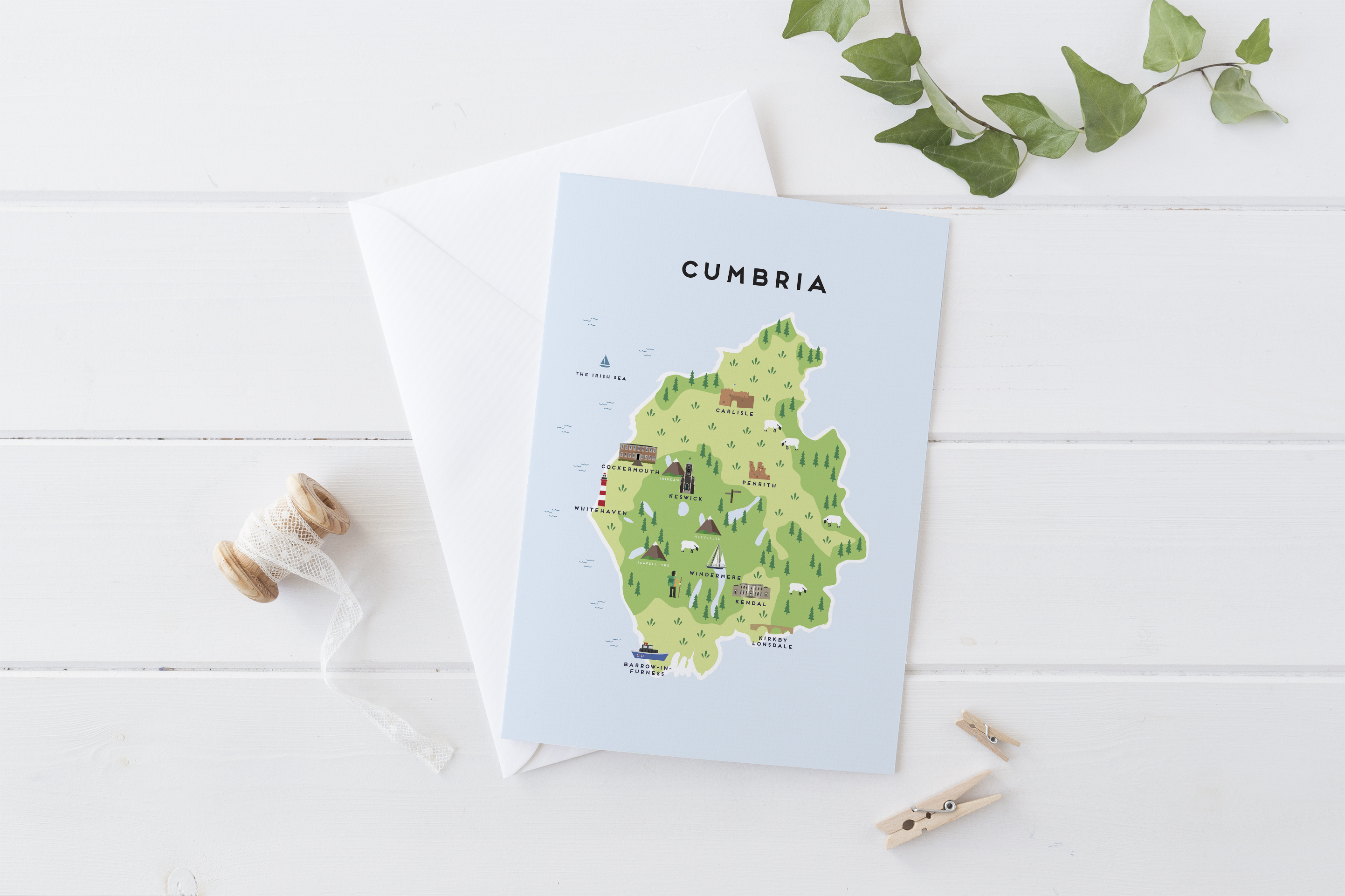 Place in Print Pepper Pot Studios Cumbria Illustrated Map Greetings Card Place in Print Pepper Pot Studios Cumbria Illustrated Map Greetings Card