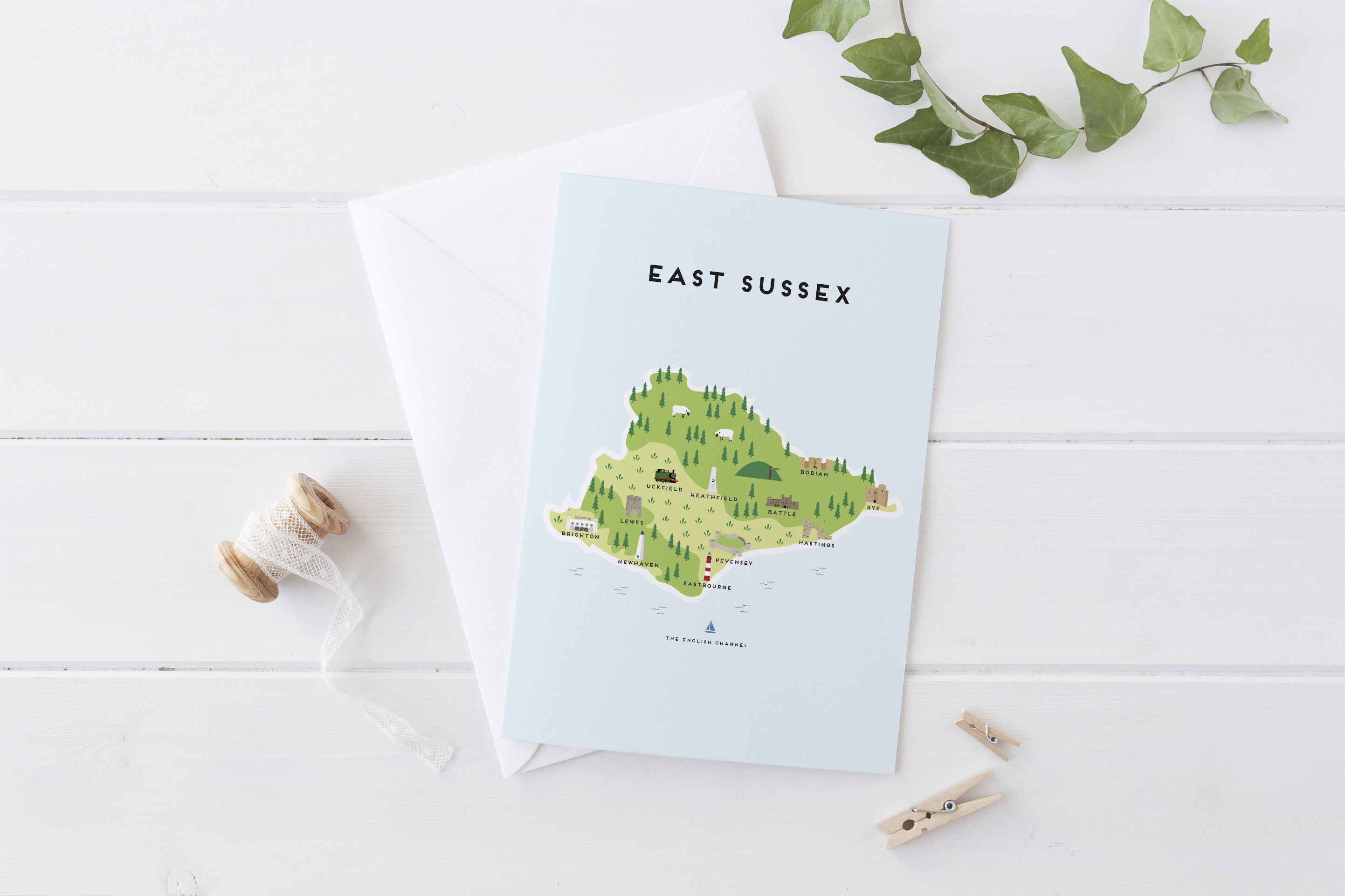 Place in Print Pepper Pot Studios East Sussex Illustrated Map Greetings Card Place in Print Pepper Pot Studios East Sussex Illustrated Map Greetings Card