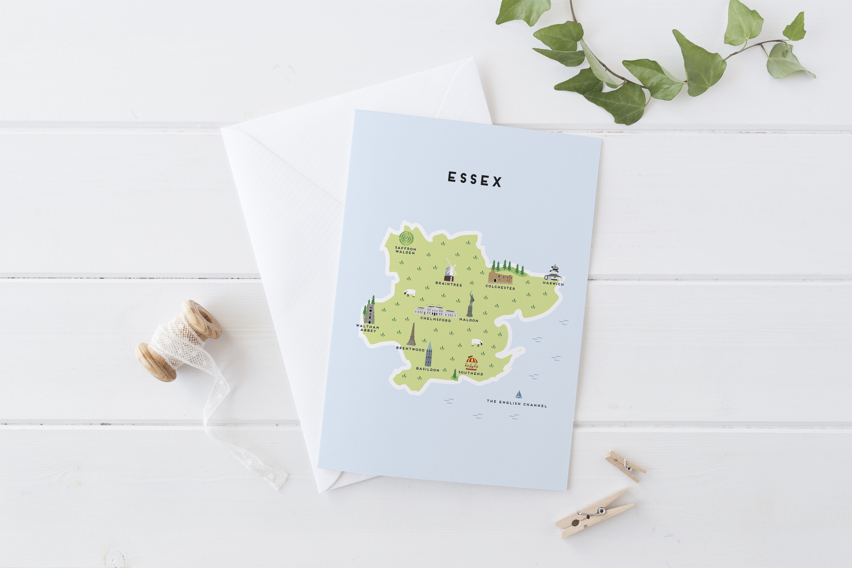 Place in Print Pepper Pot Studios Essex Illustrated Map Greetings Card Place in Print Pepper Pot Studios Essex Illustrated Map Greetings Card