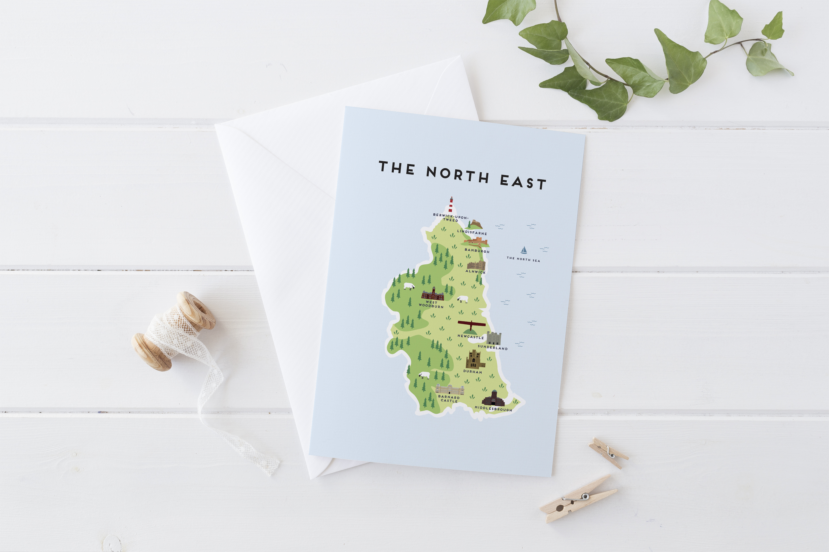Place in Print Pepper Pot Studios the North East Illustrated Map Greetings Card Place in Print Pepper Pot Studios the North East Illustrated Map Greetings Card