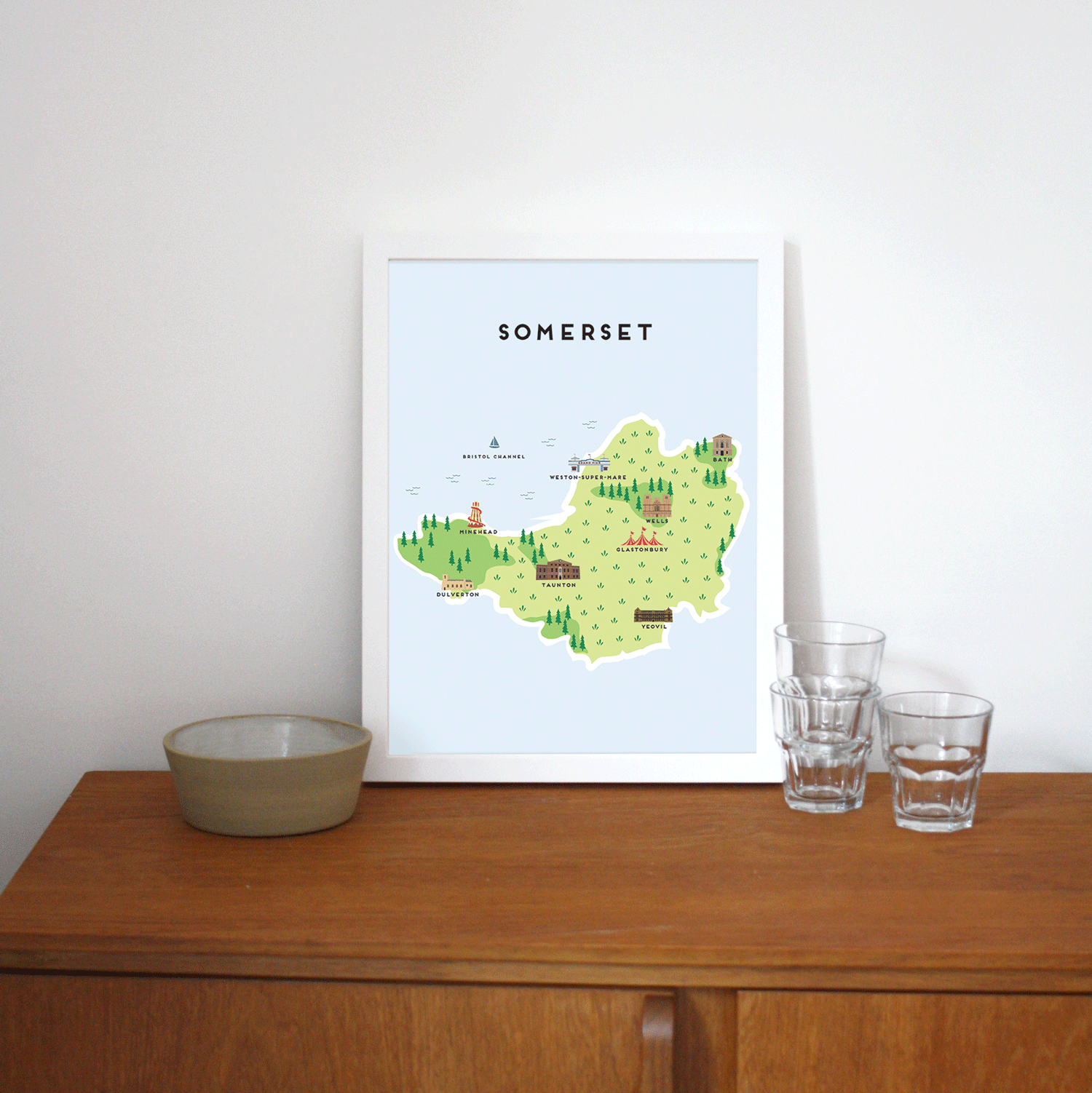 Place in Print Pepper Pot Studios Somerset Illustrated Map Art Print Lifestyle