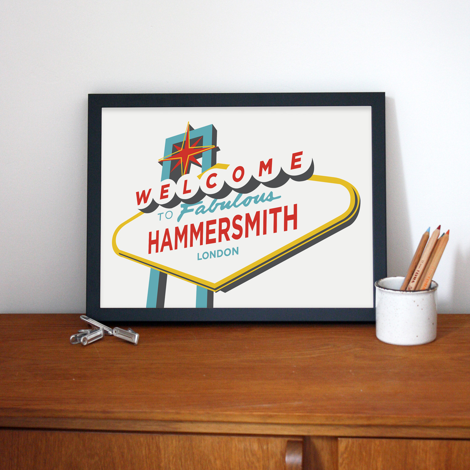 Place in Print Welcome to Fabulous Hammersmith, London Vegas Sign Art Print Lifestyle Place in Print Welcome to Fabulous Hammersmith, London Vegas Sign Art Print Lifestyle