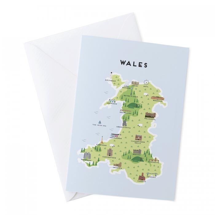 Place in Print Pepper Pot Studios Wales Illustrated Map Greetings Card Place in Print Pepper Pot Studios Wales Illustrated Map Greetings Card