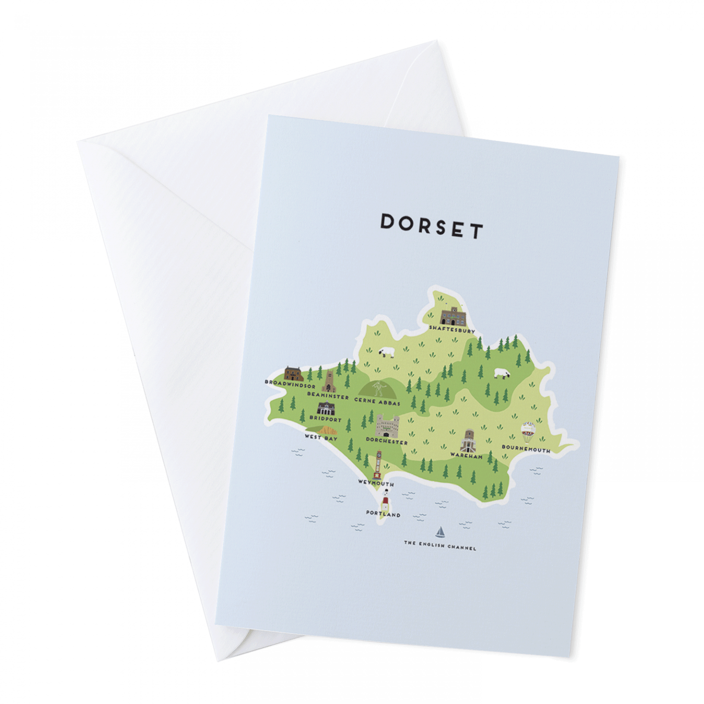 Place in Print Pepper Pot Studios Dorset Illustrated Map Greetings Card Place in Print Pepper Pot Studios Dorset Illustrated Map Greetings Card