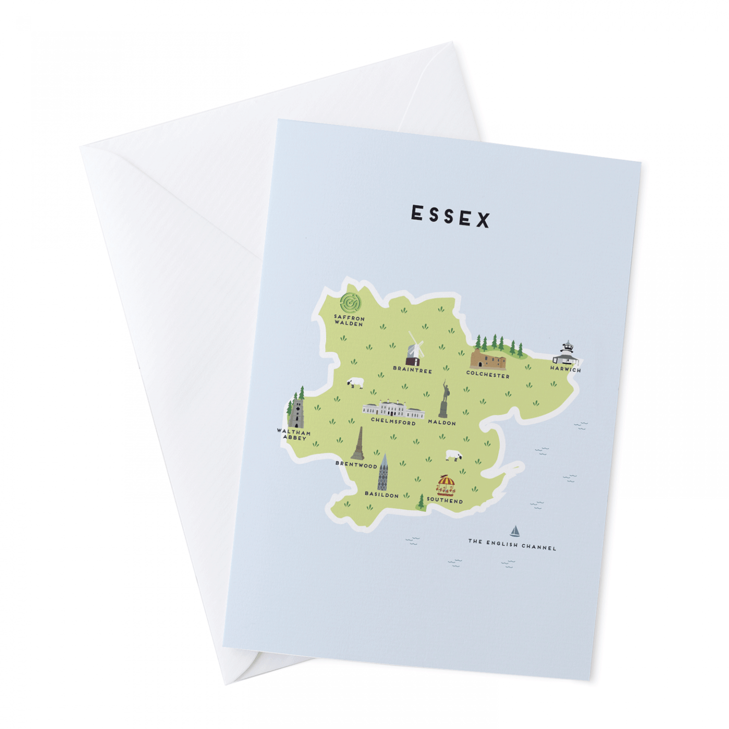 Place in Print Pepper Pot Studios Essex Illustrated Map Greetings Card Place in Print Pepper Pot Studios Essex Illustrated Map Greetings Card