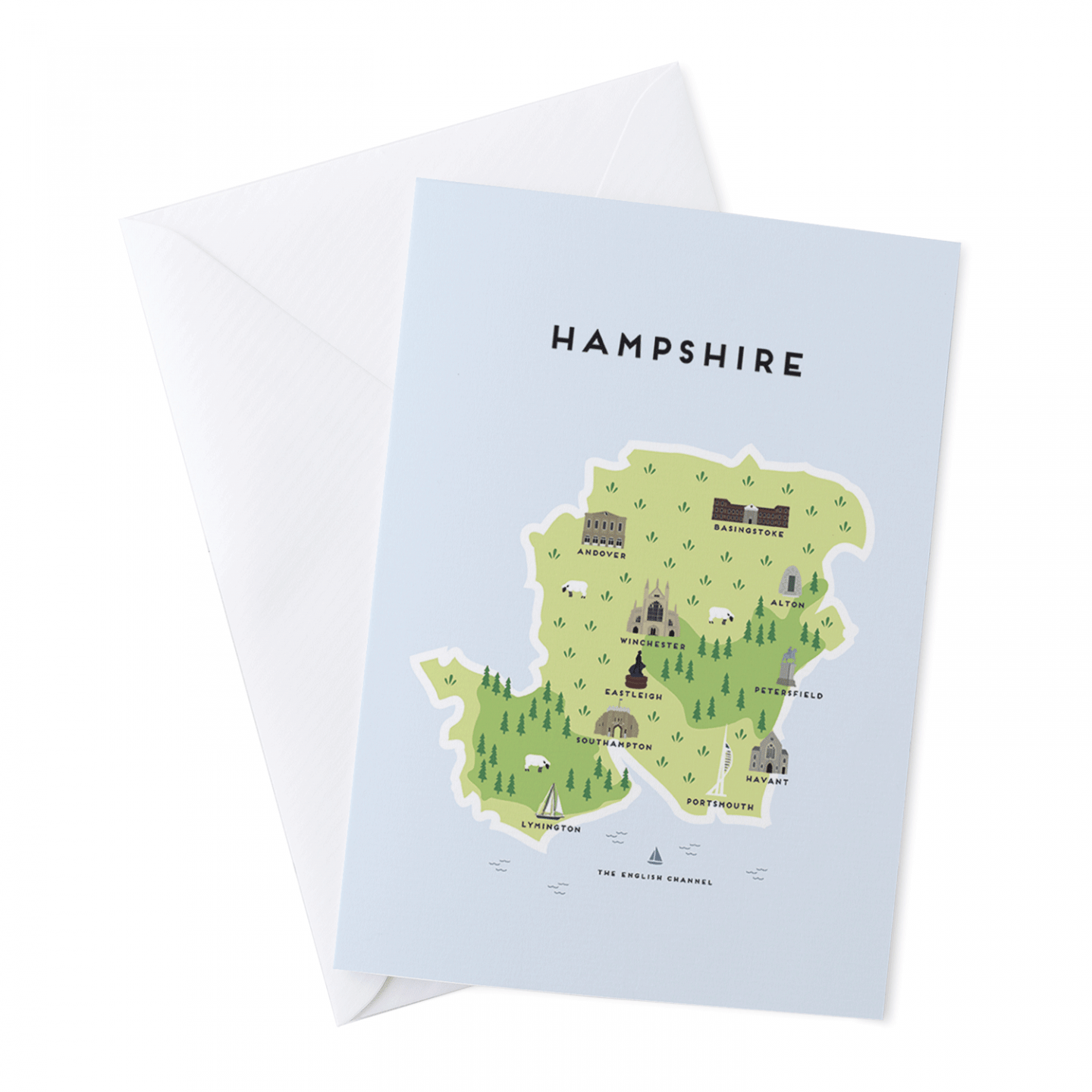 Place in Print Pepper Pot Studios Hampshire Illustrated Map Greetings Card Place in Print Pepper Pot Studios Hampshire Illustrated Map Greetings Card